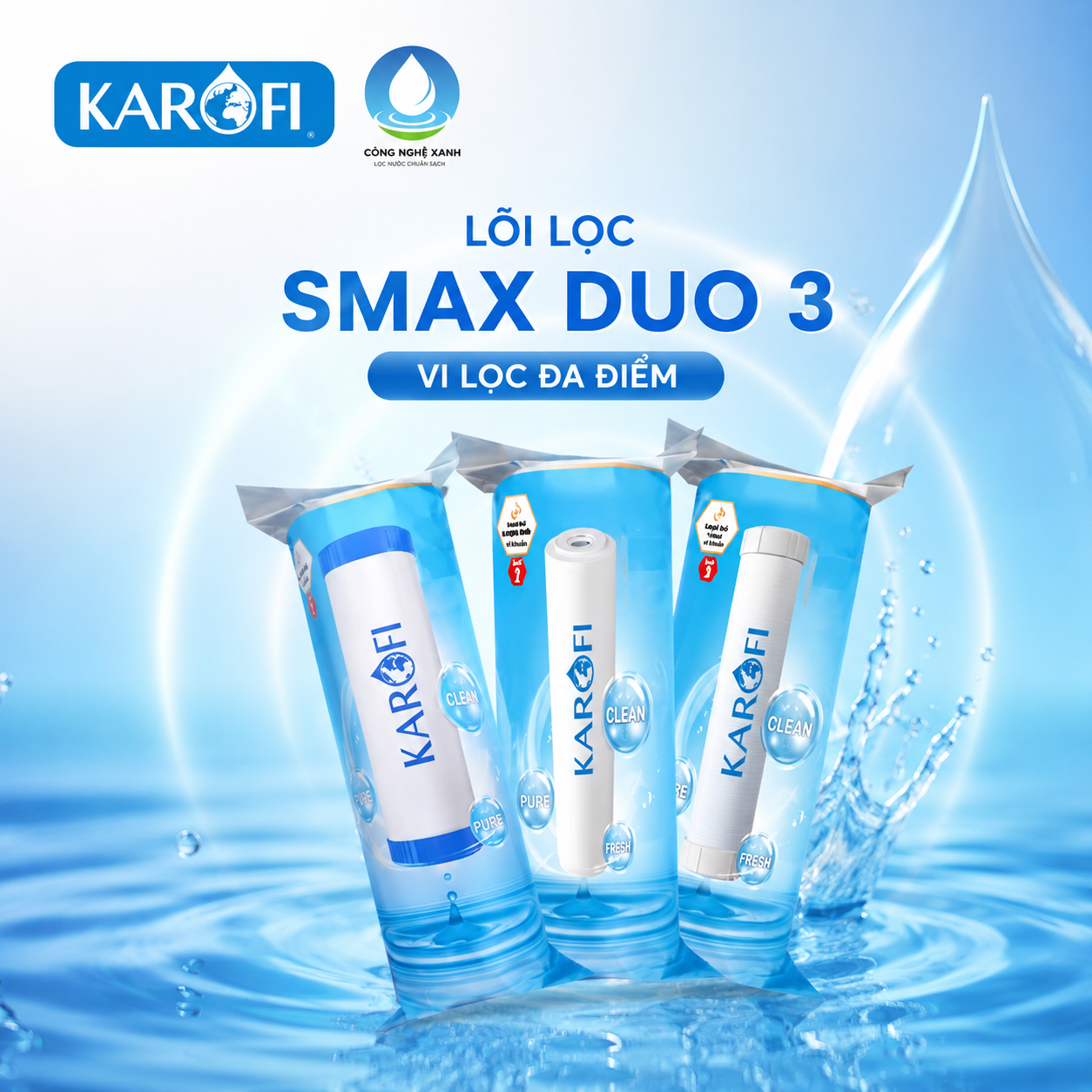 Lõi lọc Karofi Smax Duo 3 – Vi lọc đa điểm chính hãng, tăng hiệu quả bảo vệ màng RO