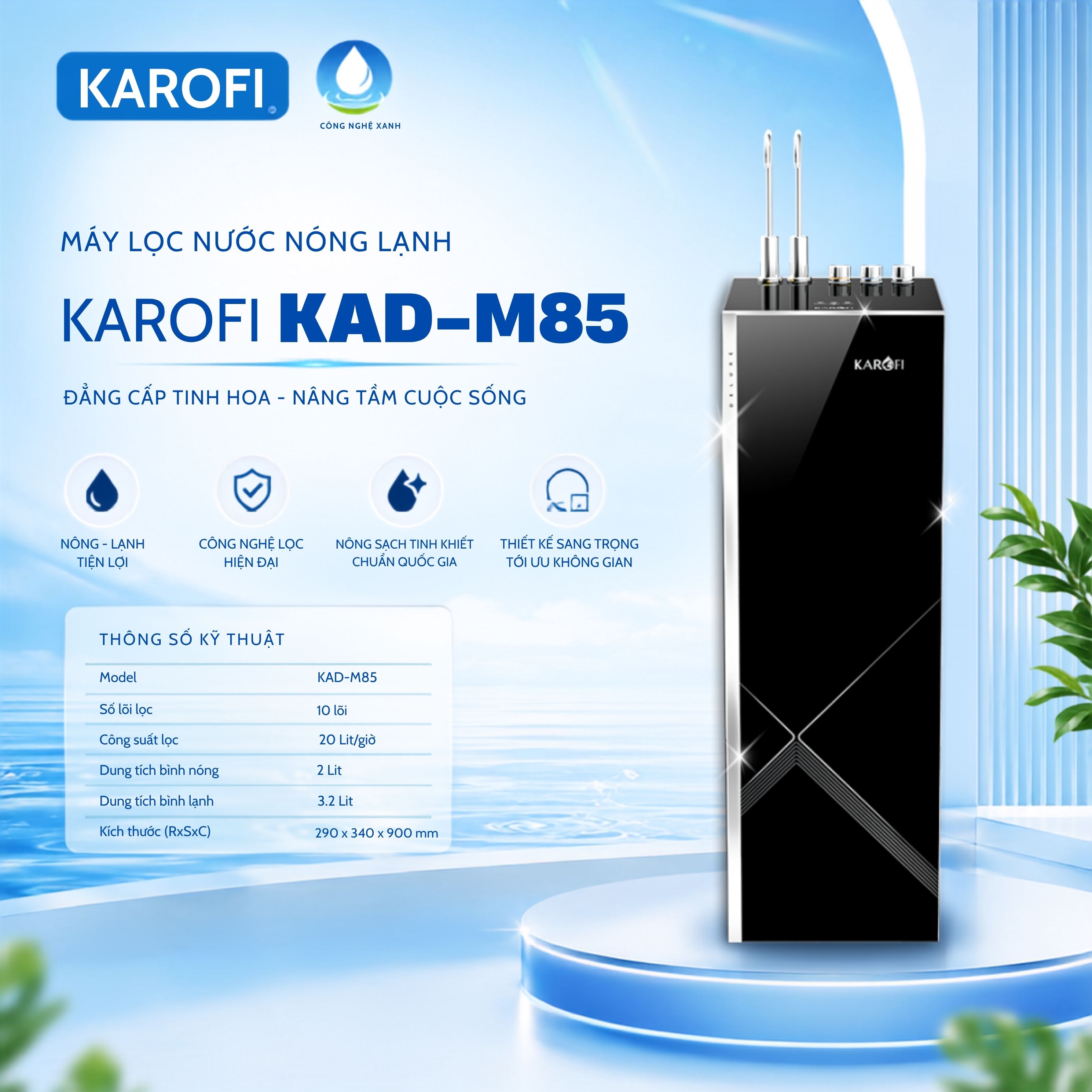 [CHÍNH HÃNG] Máy lọc nước tủ đứng ion kiềm hydrogen nóng lạnh Karofi KAD M85