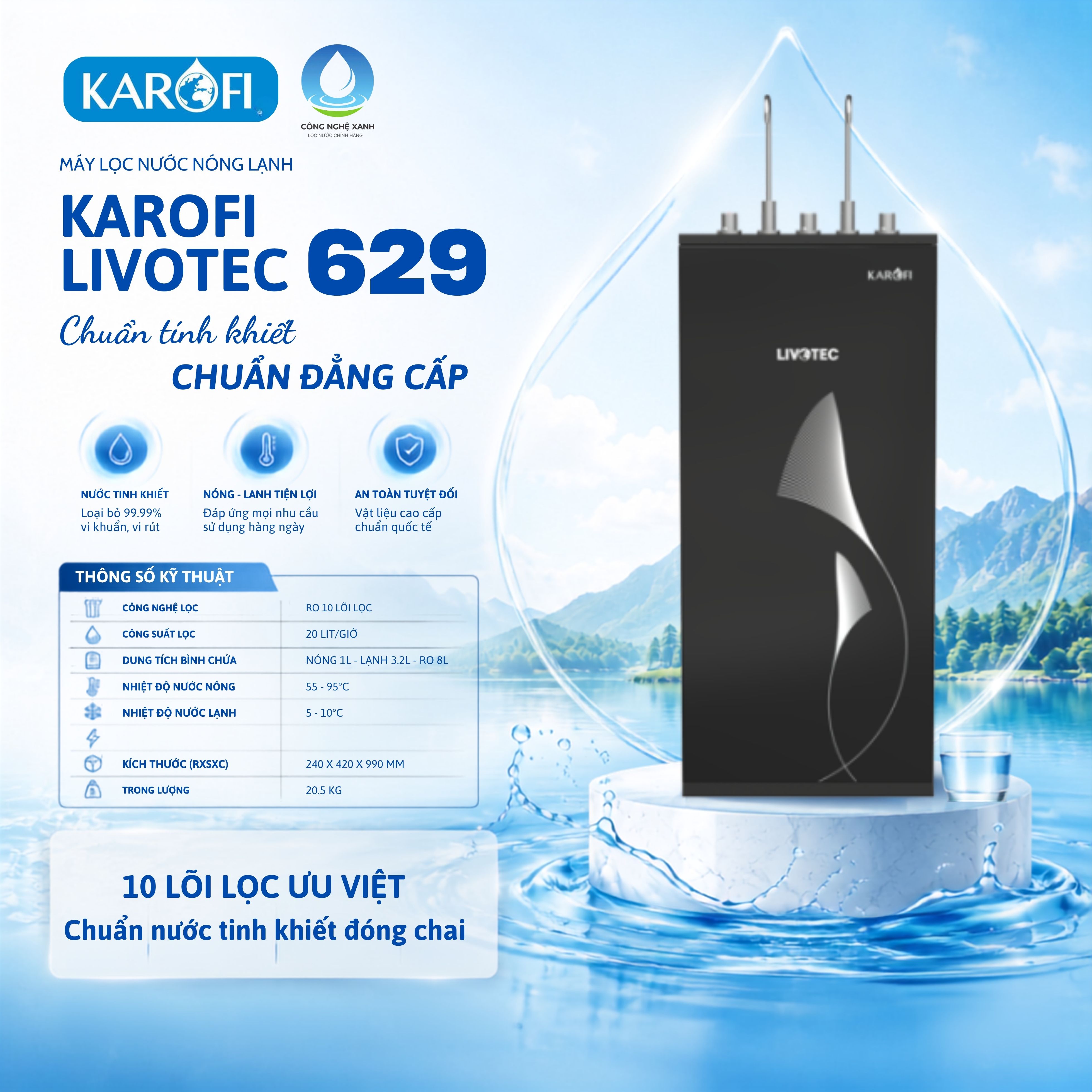 [CHÍNH HÃNG] Máy lọc nước tủ đứng nóng lạnh Karofi Livotec 629 - KAD LVT629