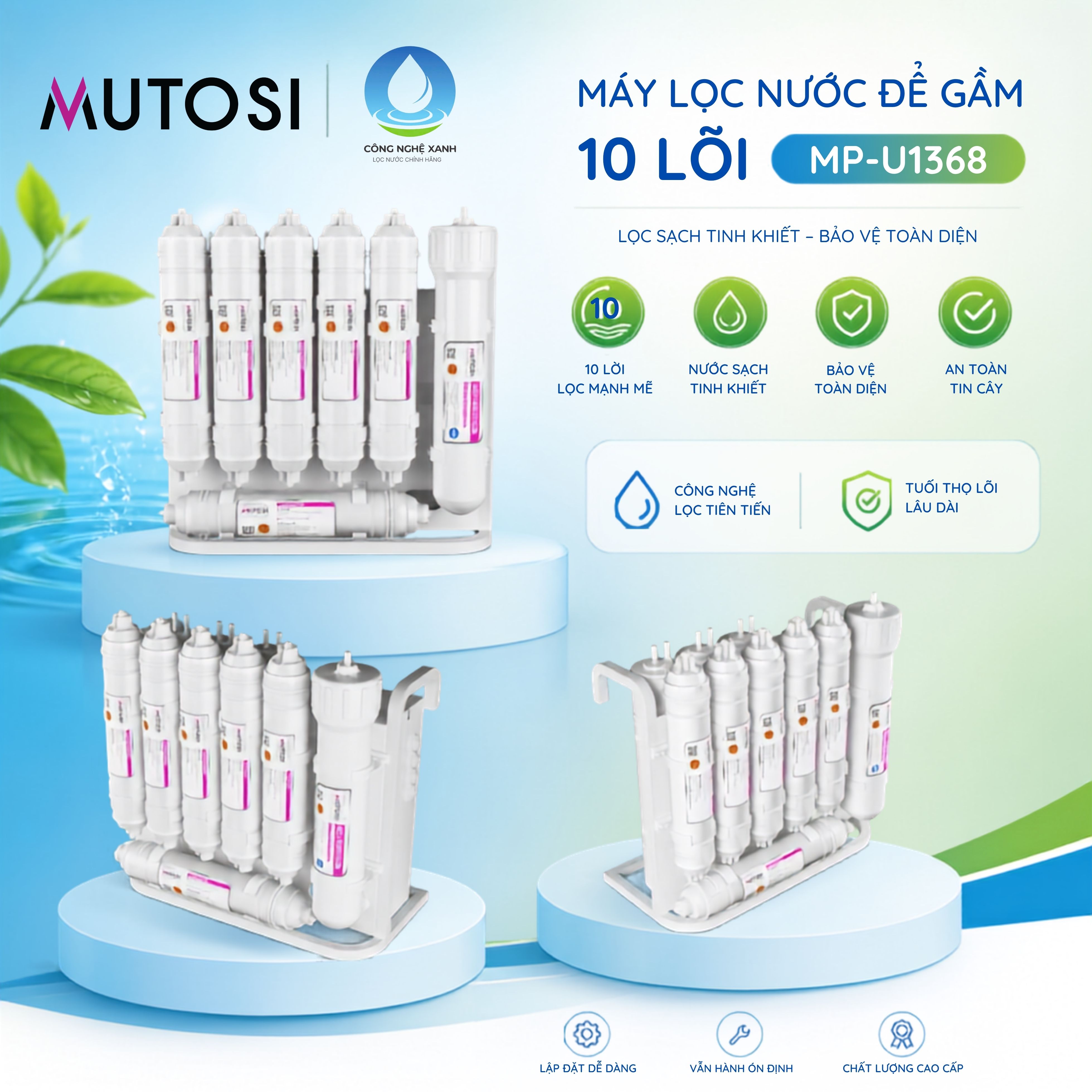 [CHÍNH HÃNG] Máy lọc nước để gầm 10 lõi Mutosi MP-U1368